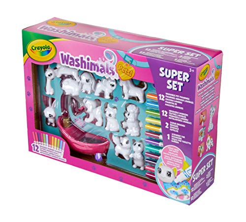 Washimals Súper Set Bañera y 12 Mascotas para colorear y darles un buen baño a las mascotas, ideal para juego y regalo, desde 3 años