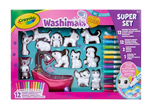 Washimals Súper Set Bañera y 12 Mascotas para colorear y darles un buen baño a las mascotas, ideal para juego y regalo, desde 3 años