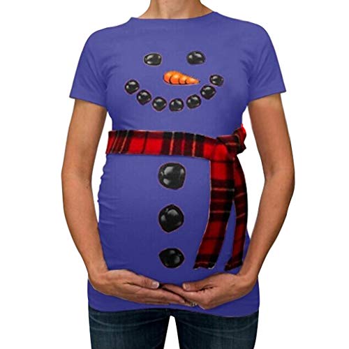 WEIMEITE Mujeres Muñeco de Nieve de Navidad de Dibujos Animados de Maternidad Camisetas Embarazo tee Tops Ropa de Maternidad de Navidad Tops Azul XL