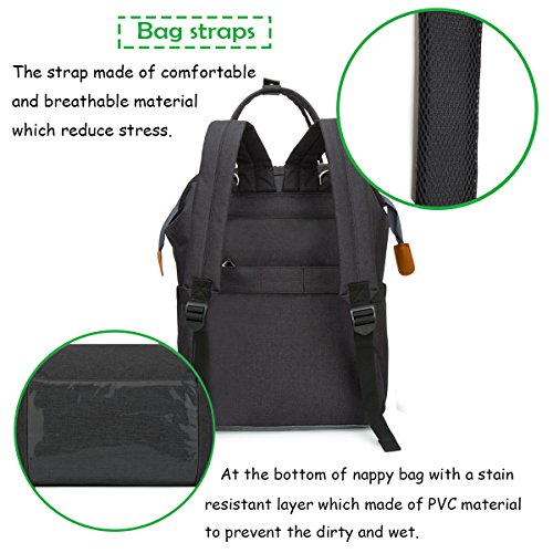 Wemk Mochilas de Pañales y Biberones, Mochila Maternidad Portatil con Bolsillo Térmico para Biberones, Fondo Impermeable, Bolsa para Carrito de Bebé, Gran Capacidad - Negra