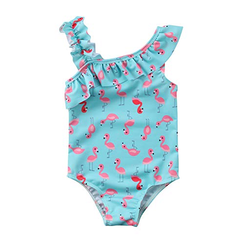 Wide.ling Traje de baño de una pieza para bebé niña con hombros descubiertos, volantes, flamencos Rosa rosa claro 3-4 Años