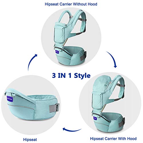 Windsleeping Porta bebés 6 en 1 con sillita ergonómica para todas las estaciones, 48" de cintura máxima ajustable, posiciones cómodas y seguras para bebés, niños pequeños, perfecto para excursionismo