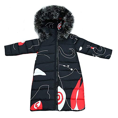 Xmiral Abrigo Largo para Invierno Plumifero para Niñas para Esqui Nieve con Capucha Estampado Original Calentito(5-6 años,Negro)