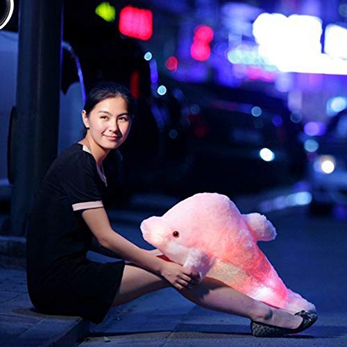 xMxDESiZ - Almohada de peluche con diseño de delfín musical con luz LED de 45/70 cm, Rosa, C