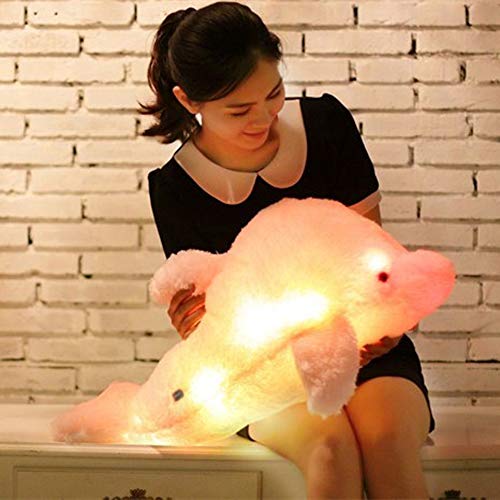 xMxDESiZ - Almohada de peluche con diseño de delfín musical con luz LED de 45/70 cm, Rosa, C