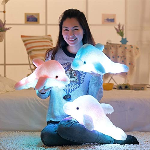 xMxDESiZ - Almohada de peluche con diseño de delfín musical con luz LED de 45/70 cm, Rosa, C