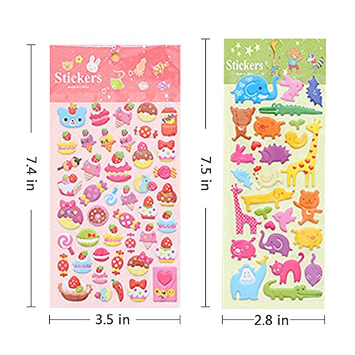 Yuccer Pegatinas 3D Cute Recompensas Pegatinas DIY Decoration Scrapbooking Stickers Niños Incluyendo Animales, Coches, Frutas y Alimentos, 16 Hojas