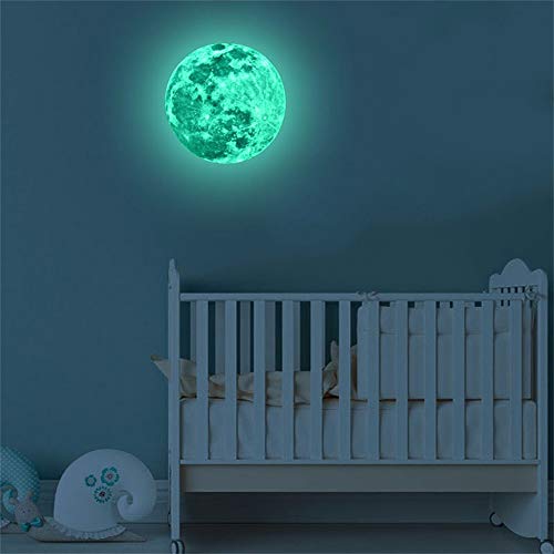 YWLINK 30cm Etiqueta Engomada De La Pared Fluorescente De La Luna Grande 3D Resplandor Desprendible En La Etiqueta Engomada Oscura