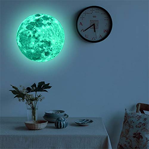 YWLINK 30cm Etiqueta Engomada De La Pared Fluorescente De La Luna Grande 3D Resplandor Desprendible En La Etiqueta Engomada Oscura