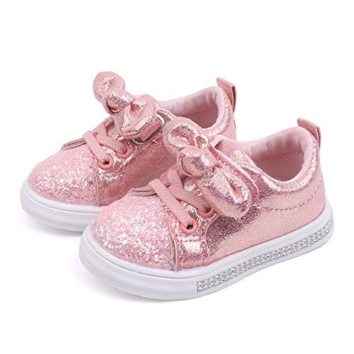 YWLINK Ciclismo Zapatos Bebé NiñAs NiñOs Lentejuelas Bling Bowknot Crystal Run Sport Zapatillas Antideslizante Transpirable Rosa,Plata,Oro 21-30