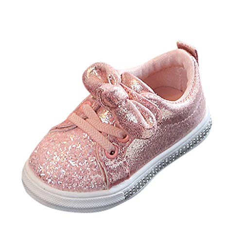 YWLINK Ciclismo Zapatos Bebé NiñAs NiñOs Lentejuelas Bling Bowknot Crystal Run Sport Zapatillas Antideslizante Transpirable Rosa,Plata,Oro 21-30