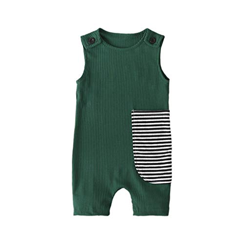 YWLINK Mono NiñO Bebé NiñA Mezcla De AlgodóN Traje De Escalada Casual con Estampado De Rayas Sin Mangas Mameluco Suave Y CóModo Pijama FáCil De Poner Y Quitar Petos Ropa De Bebe(Verde,18-24 Meses)