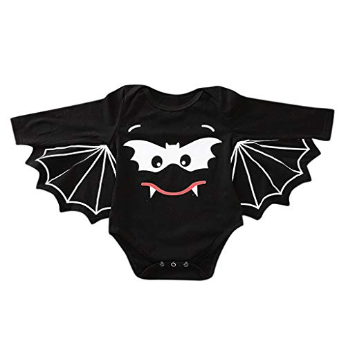 YWLINK Mono NiñO Bebé NiñA Vestido De Halloween De Manga Larga Juego De Roles Traje De Juego Regalo De CumpleañOs para Bautizo De Bebé Mameluco Mono Camiseta Arriba Estilo(A-Negro,9-12 meses/80)