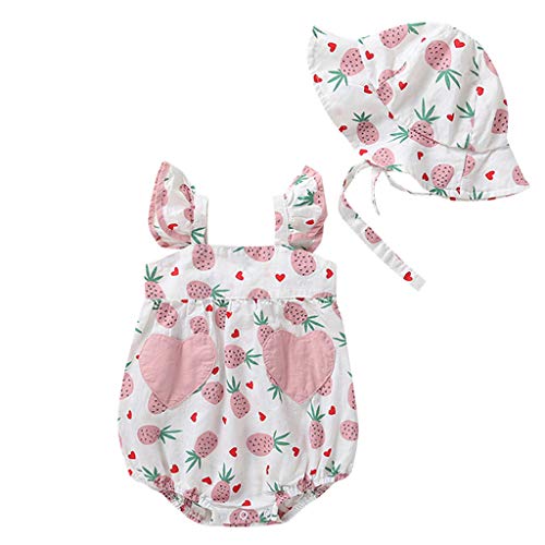 YWLINK Mono NiñO Verano Conjuntos NiñA Sin Mangas Camisola Volante Ruffle Estampado De PiñA Traje De Rastreo+Sombrero Moda Casual Lindo Ropa De Bebe Regalo del DíA De Miembro(Blanco,3-6 meses/73)