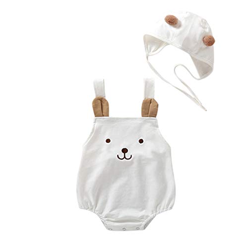 YWLINK ReciéN Nacido Bebé NiñAs Correas De Dibujos Animados Pompon Mameluco Mono Traje De Sol Mono Sin Mangas Camisola Traje De Rastreo Bautismo De Bebe Regalo De CumpleañOs(Blanco,3-6 meses/73)