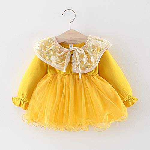 YWLINK Traje De Bebe para Boda NiñAs Volantes Encaje Tul Retazos SóLidos Vestidos Casuales Ropa AlgodóN Vestido Princesa Confort Vestido De Fiesta NiñA Regalo De Bautismo(Amarillo,2-3 años/100/XL)