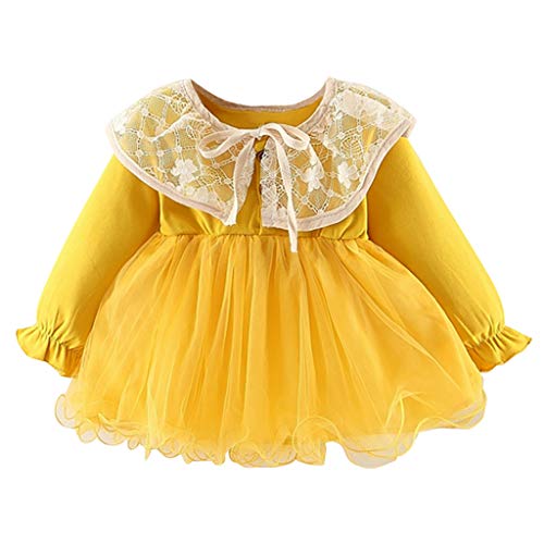 YWLINK Traje De Bebe para Boda NiñAs Volantes Encaje Tul Retazos SóLidos Vestidos Casuales Ropa AlgodóN Vestido Princesa Confort Vestido De Fiesta NiñA Regalo De Bautismo(Amarillo,2-3 años/100/XL)