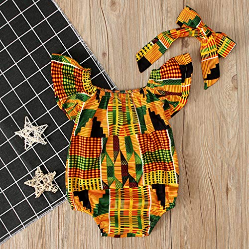 YWLINK Verano Conjunto NiñAs Sin Mangas Africa Estilo Nacional Sin Posicionamiento De ImpresióN Mono Traje De Rastreo+Banda De Pelo Lindo Traje De 2 Piezas Viajes Moda(Multicolor,6-12 meses/80)