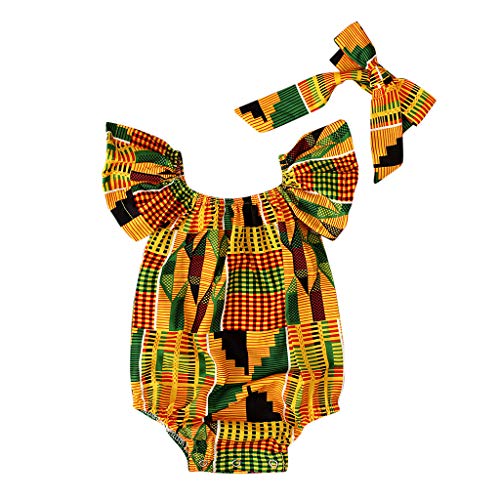 YWLINK Verano Conjunto NiñAs Sin Mangas Africa Estilo Nacional Sin Posicionamiento De ImpresióN Mono Traje De Rastreo+Banda De Pelo Lindo Traje De 2 Piezas Viajes Moda(Multicolor,6-12 meses/80)