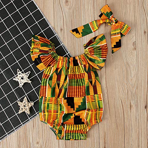 YWLINK Verano Conjunto NiñAs Sin Mangas Africa Estilo Nacional Sin Posicionamiento De ImpresióN Mono Traje De Rastreo+Banda De Pelo Lindo Traje De 2 Piezas Viajes Moda(Multicolor,6-12 meses/80)