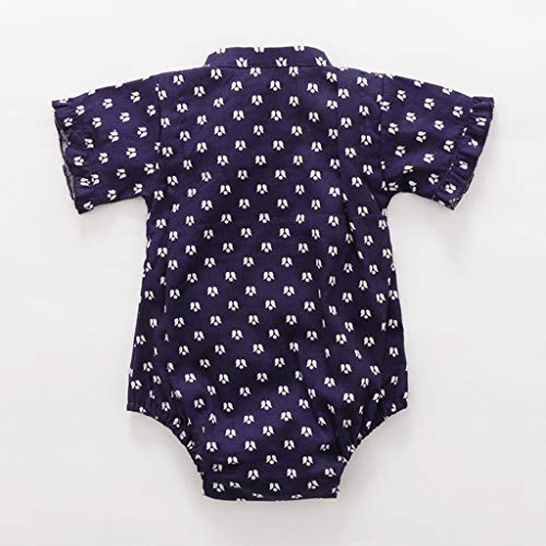 YWLINK Verano Mezcla De AlgodóN BebéS Mono Retro Encaje Estilo JaponéS Albornoz Ropa Plegable Kimono Onesies Traje De Rastreo CóModo FáCil De Poner Y Quitar (Azul Oscuro,3-6 meses/70)