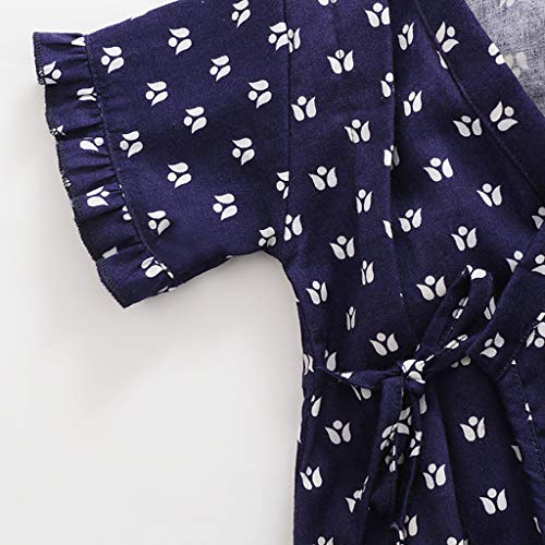 YWLINK Verano Mezcla De AlgodóN BebéS Mono Retro Encaje Estilo JaponéS Albornoz Ropa Plegable Kimono Onesies Traje De Rastreo CóModo FáCil De Poner Y Quitar (Azul Oscuro,3-6 meses/70)