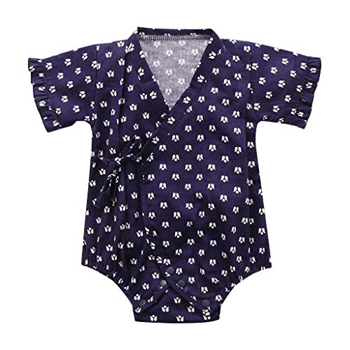 YWLINK Verano Mezcla De AlgodóN BebéS Mono Retro Encaje Estilo JaponéS Albornoz Ropa Plegable Kimono Onesies Traje De Rastreo CóModo FáCil De Poner Y Quitar (Azul Oscuro,3-6 meses/70)