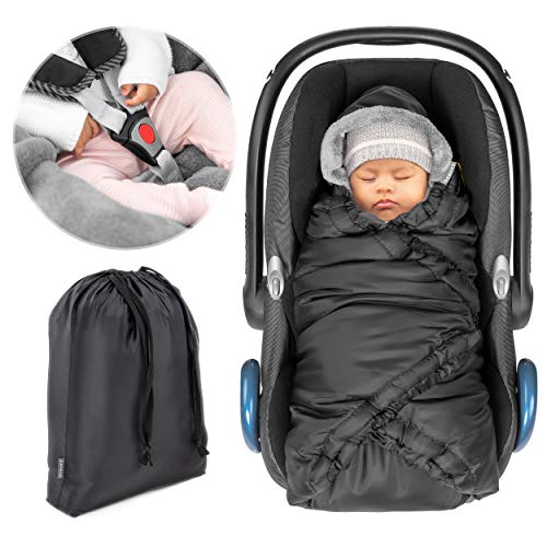 Zamboo - Manta Envolvente para Silla de Coche - Arrullo bebé invierno con forro polar térmico y bolsa Grupo 0+ (se adapta a Maxi-Cosi/Cybex/Recaro) - Negro