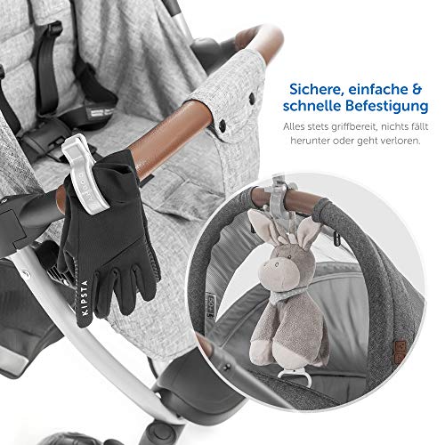 Zamboo - Pinzas Universales para Cochecito - 6 Ud. - Clips/Ganchos carrito bebe para fijar muselinas, juguetes y otros a la silla de paseo o al portabebés - Blanco Gris