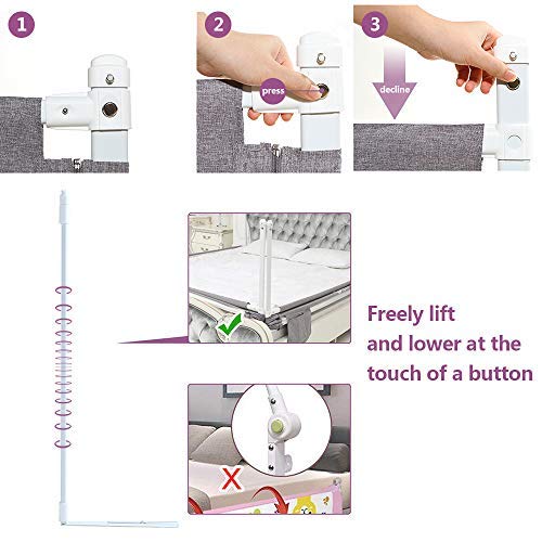 ZEHNHASE Barandilla de La Cama Guardia de Seguridad para Niños, Portátil Barrera de cama para bebé Protección contra caídas, Barandilla cama(150cm,Gris,1pcs)