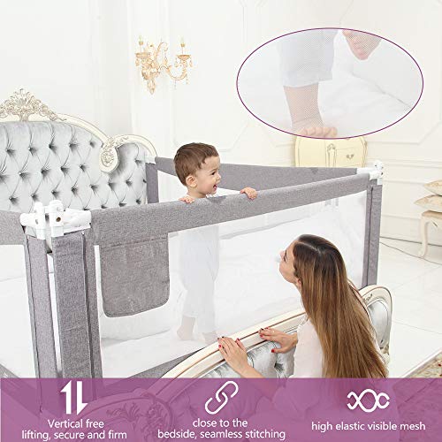 ZEHNHASE Barandilla de La Cama Guardia de Seguridad para Niños, Portátil Barrera de cama para bebé Protección contra caídas, Barandilla cama(150cm,Gris,1pcs)