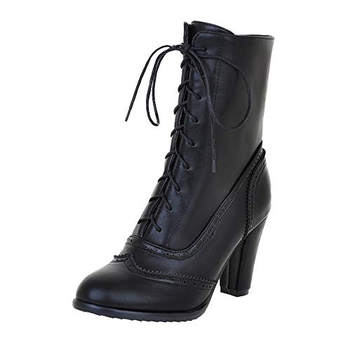 ZODOF Botas Navidad Alto Top Planos para Mujer,Botas de Cuero Cortas de Moda Zapatos de Mujer de Hebilla de Cuero Artificial Patchwork(Negro,marrón) 36/39