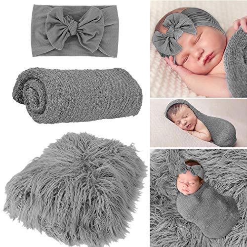 ZOYLINK Newborn Fotografia, Envolver Bebe Diadema de Bebé Fotos de Bebés Accesorios Mantas para Bebés Mantita de Pelo Ideal para Hacer Fotos a Bebés.