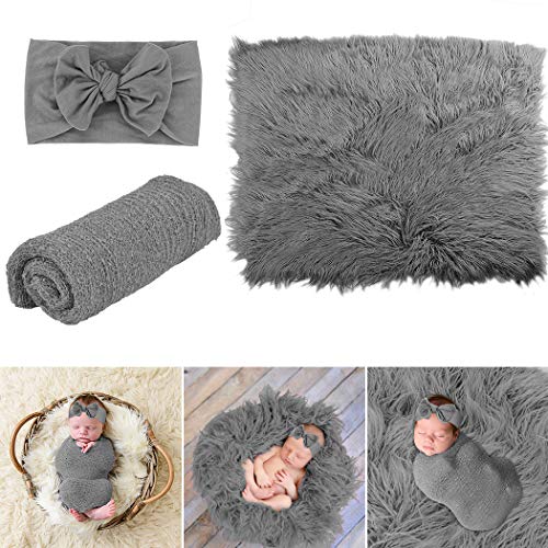 ZOYLINK Newborn Fotografia, Envolver Bebe Diadema de Bebé Fotos de Bebés Accesorios Mantas para Bebés Mantita de Pelo Ideal para Hacer Fotos a Bebés.