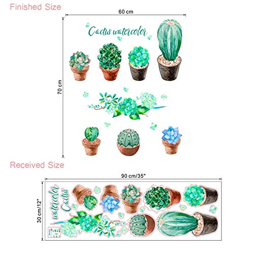 ZXFMT Pegatinas Pared Jardín Plantas En Maceta Cactus Aloe Pegatinas De Pared Decoración del Hogar Sala De Estar Flor Mariposa Bonsai Tatuajes De Pared DIY Mural Art Posters