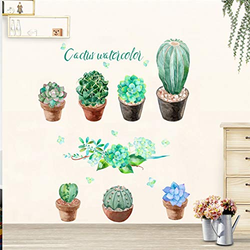 ZXFMT Pegatinas Pared Jardín Plantas En Maceta Cactus Aloe Pegatinas De Pared Decoración del Hogar Sala De Estar Flor Mariposa Bonsai Tatuajes De Pared DIY Mural Art Posters