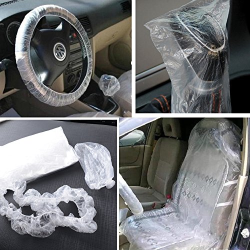 10 pcs Fundas Desechables Cubre Protector para Asiento de Coche 140 x 80 cm + 10 pcs Fundas Desechables de Volante + 10 pcs Fundas Desechables de Palanca de Cambio