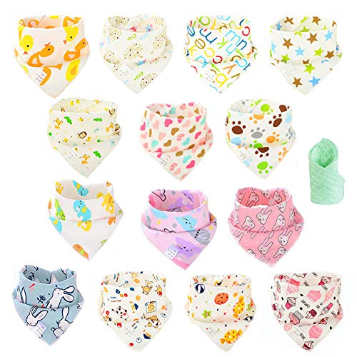 14 Baberos Bebe Bandanas Bufanda Toalla Drool Babas Tela para Bebé Niña Recien Nacido Bandana Bebe Babero Algodon Absorbente Suaves Grandes Para Sialorrea y Dentición (Sólo para niña)