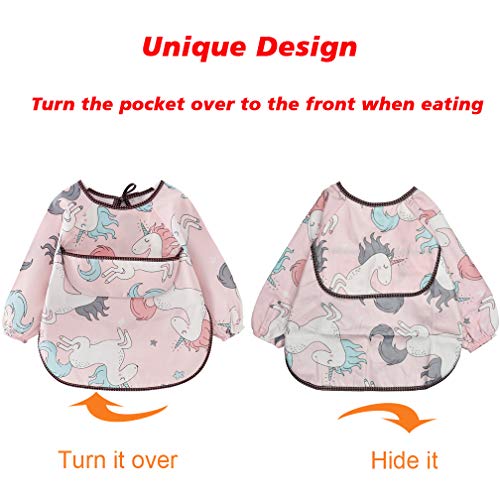 2 Paquetes Babero con Mangas Largas Impermeable Baberos de Alimentación para Bebés Algodón Delantal Lavable del Bebé por 6-36 Meses Niños Comiendo Pintura y Jugando