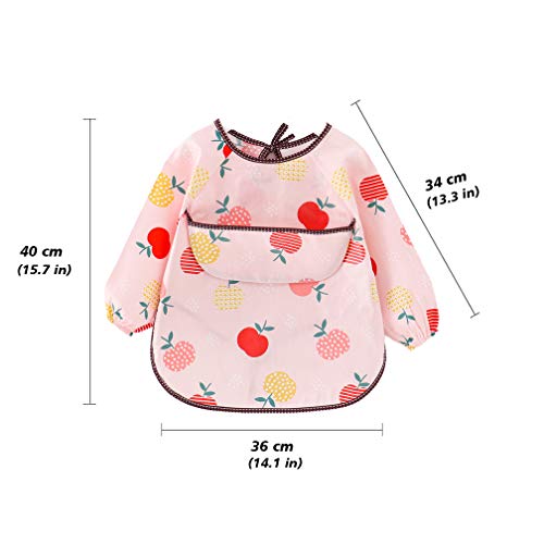 2 Paquetes Babero con Mangas Largas Impermeable Baberos de Alimentación para Bebés Algodón Delantal Lavable del Bebé por 6-36 Meses Niños Comiendo Pintura y Jugando