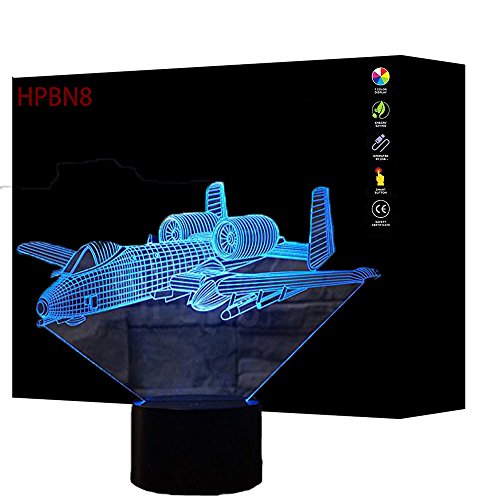 3D Aviones de Combate ilusión Lámpara Luz Nocturna 7 Colores Cambiantes Touch USB de Suministro de Energía Juguetes Decoración Regalo de Navidad Cumpleaños