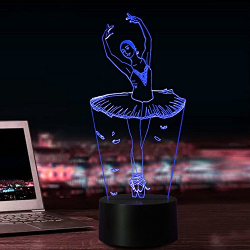 3D Ilusión Optica Ballet Luz Nocturna 7 Colores Cambio de Botón Táctil USB de Suministro de Energía LED Lámpara de Mesa Lámpara Regalo de Navidad Cumpleaños