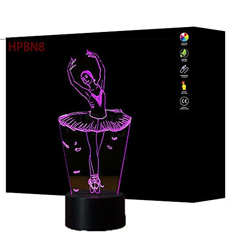 3D Ilusión Optica Ballet Luz Nocturna 7 Colores Cambio de Botón Táctil USB de Suministro de Energía LED Lámpara de Mesa Lámpara Regalo de Navidad Cumpleaños