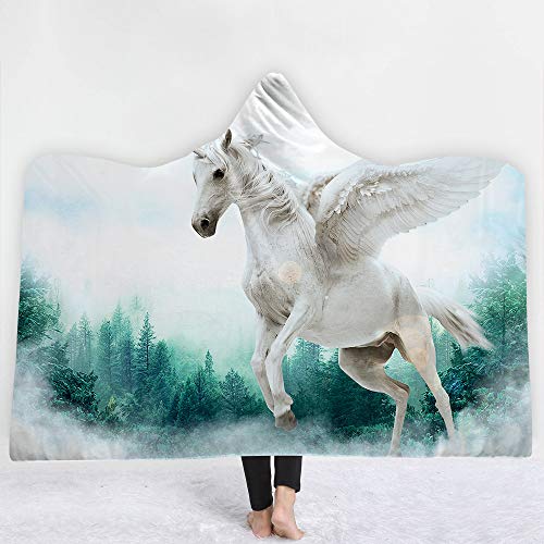 3D Patrón Unicornio Manta con capucha,Manta Gruesa con Capucha Caliente para Niños y Adultos Tiro de sofa (50"x60", Estilo 2)