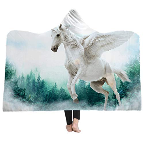 3D Patrón Unicornio Manta con capucha,Manta Gruesa con Capucha Caliente para Niños y Adultos Tiro de sofa (50"x60", Estilo 2)