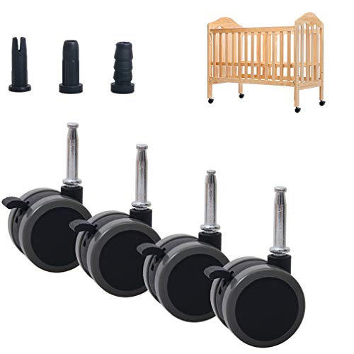 4pcs Ruedas de Nylon para Cuna Infantil,Ruedas Giratorias para Cuna Bebés,2" Rueda de Muebles con Freno,Accesorios de Cama para Niños,Carga 120kg,Negro,Silencio,con Vástago de Instalación M8x38mm