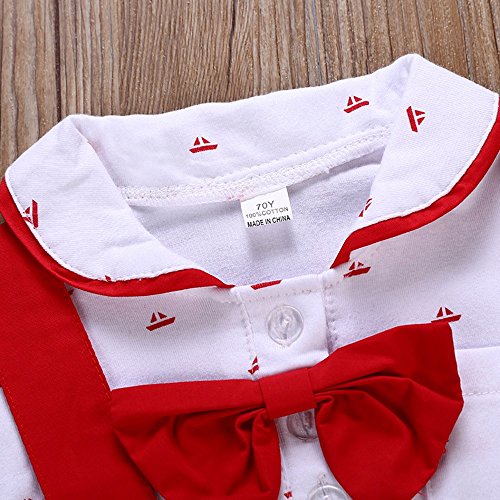 6-24 Meses Trajes de Mameluco para bebés Bebés Niños Camiseta Pantalones Cortos con Correa 2 Piezas Juego de niños pequeños Monos Lindos Pantalones Cortos Conjunto de Ropa (12 Meses, Rojo)