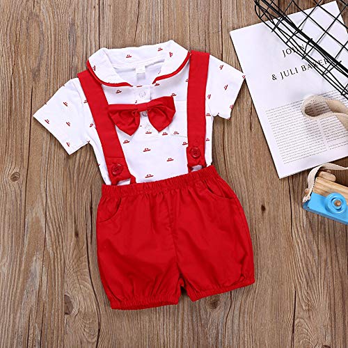 6-24 Meses Trajes de Mameluco para bebés Bebés Niños Camiseta Pantalones Cortos con Correa 2 Piezas Juego de niños pequeños Monos Lindos Pantalones Cortos Conjunto de Ropa (12 Meses, Rojo)