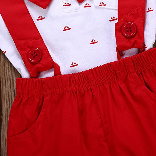 6-24 Meses Trajes de Mameluco para bebés Bebés Niños Camiseta Pantalones Cortos con Correa 2 Piezas Juego de niños pequeños Monos Lindos Pantalones Cortos Conjunto de Ropa (12 Meses, Rojo)