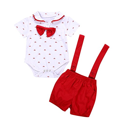 6-24 Meses Trajes de Mameluco para bebés Bebés Niños Camiseta Pantalones Cortos con Correa 2 Piezas Juego de niños pequeños Monos Lindos Pantalones Cortos Conjunto de Ropa (12 Meses, Rojo)